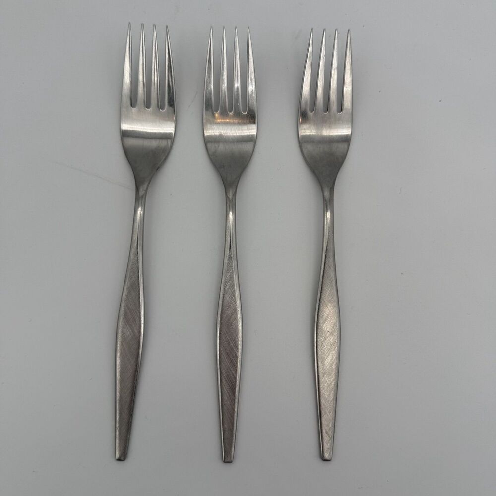 Lot of 3 WM ROGERS Oneida WINDRIFT Burnished Dinner Forks 7-1/4”
